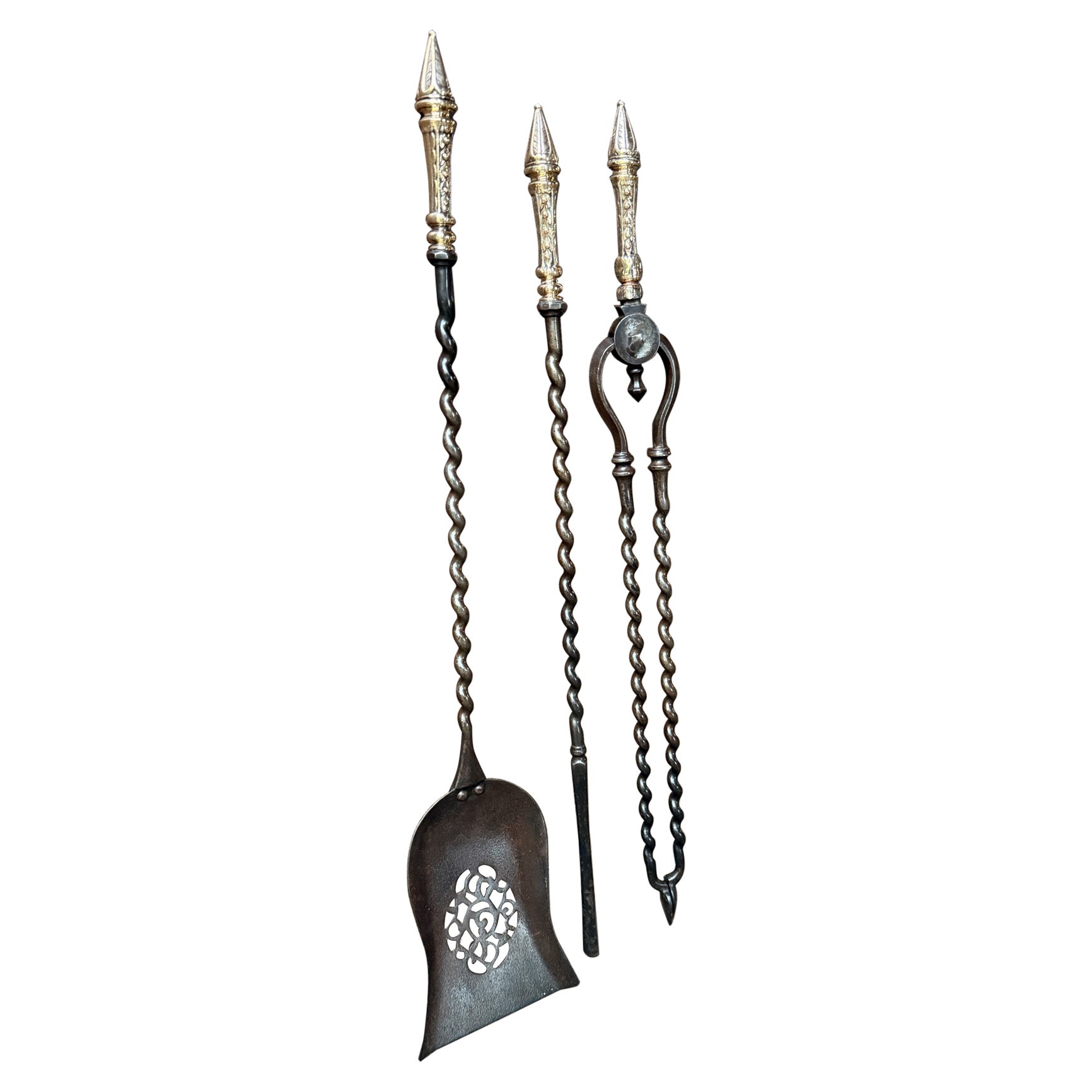 Antique English Georgian Fireplace Tools or Fire Tools, 18th - 19th Century
