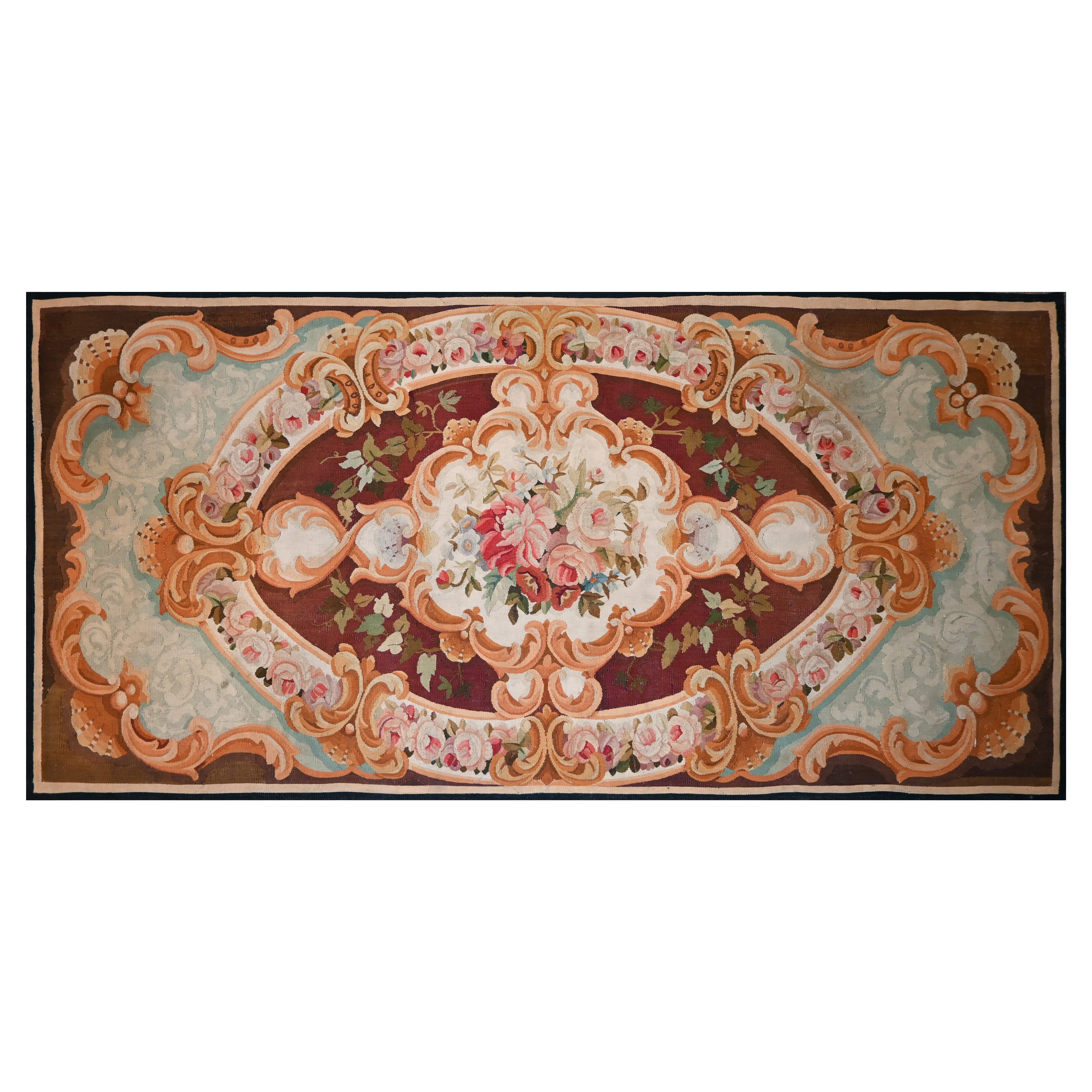 French Aubusson carpet 19th Century, Napoleon III Style - 2m20x1m00 - No. 1485