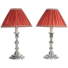 Pair of French Louis XIV Style Silver Plate Candlestick Lamps 6