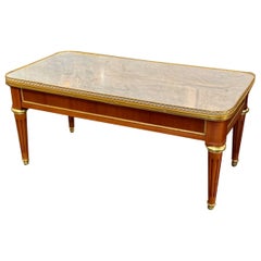 Louis XVI Style French Mahogany and Marble Coffee Table
