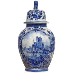 Monumental Royal Delft Porcelain Fles Covered Jar Dated 1952
