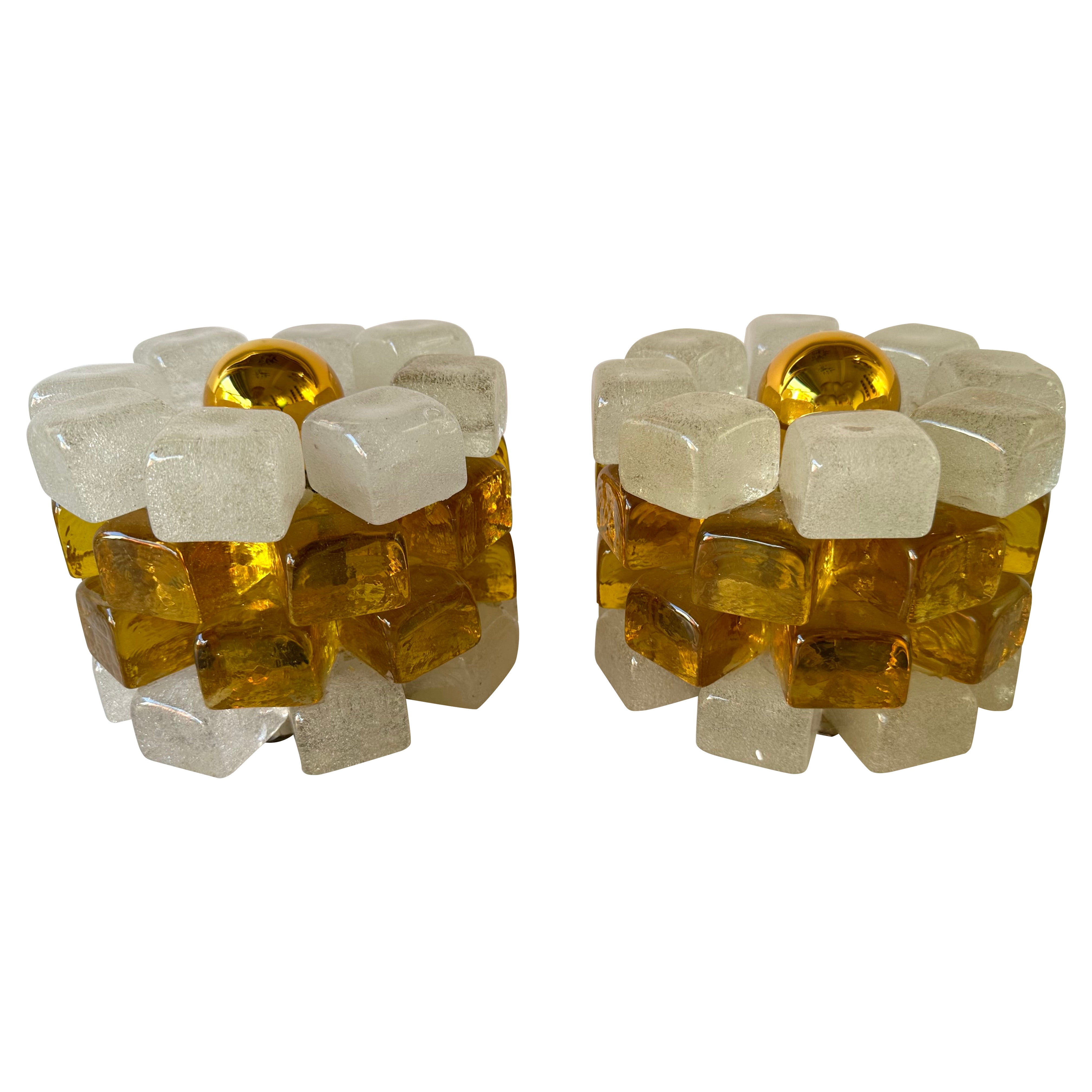 Pair of Round Bubble Glass Cube Lamps by Poliarte, Italy, 1970s