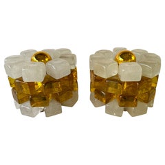 Pair of Round Bubble Glass Cube Lamps by Poliarte, Italy, 1970s