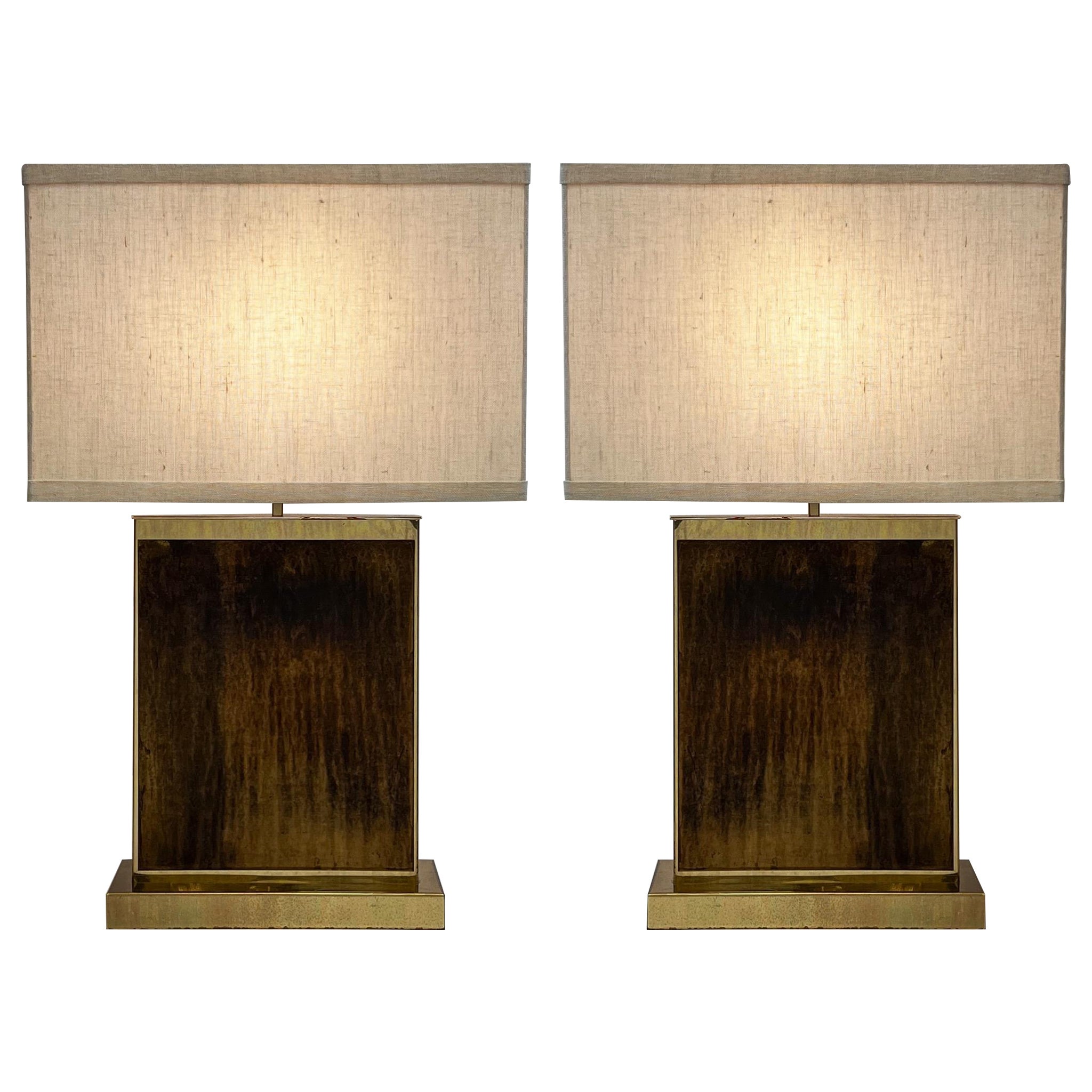 Paire de lampes de bureau en laiton par Curtis Jere