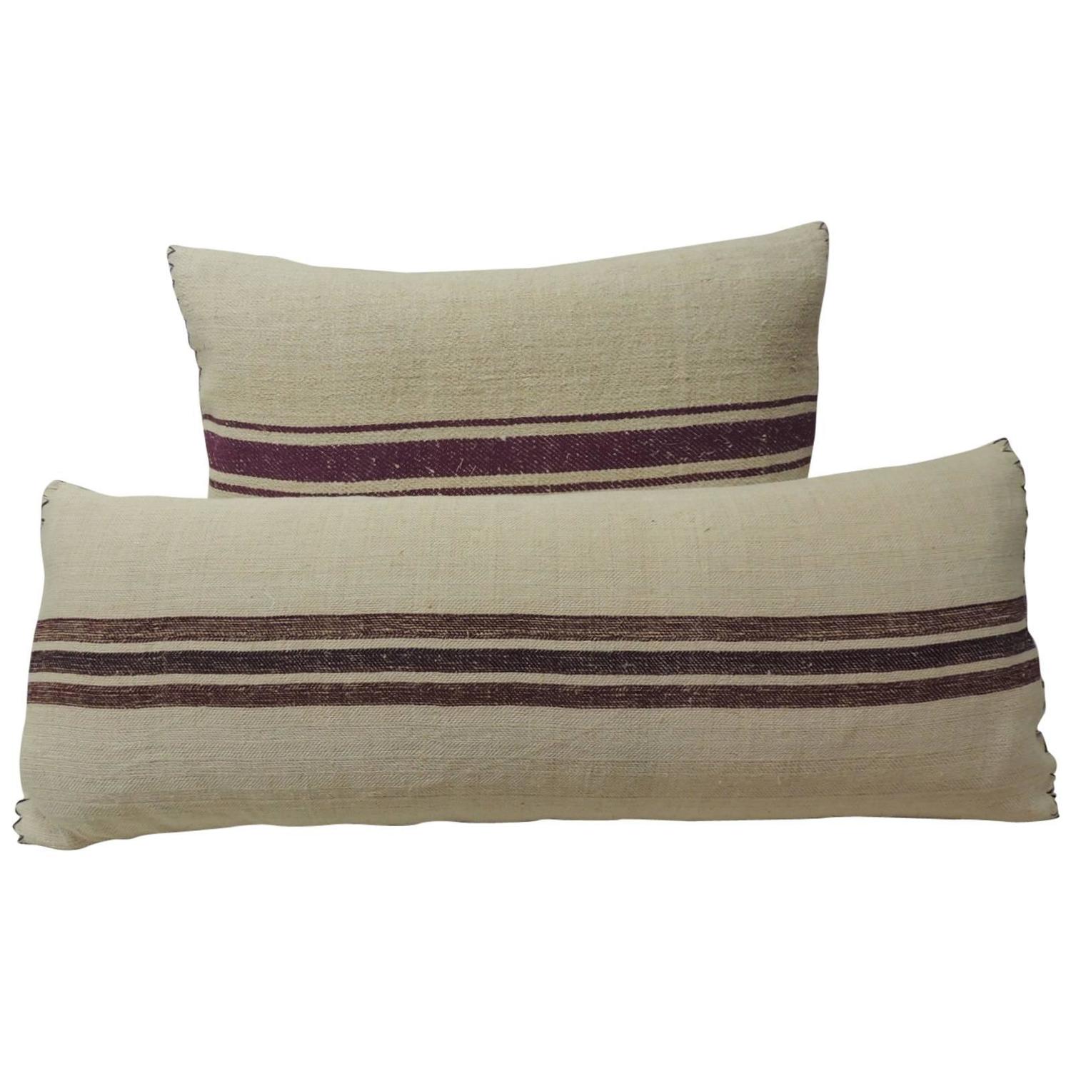 Long French Homespun Linen Bolster Pillows at 1stdibs