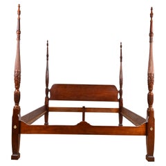 Baker Furniture Style Georgian Carved Mahogany King Size Poster Bed