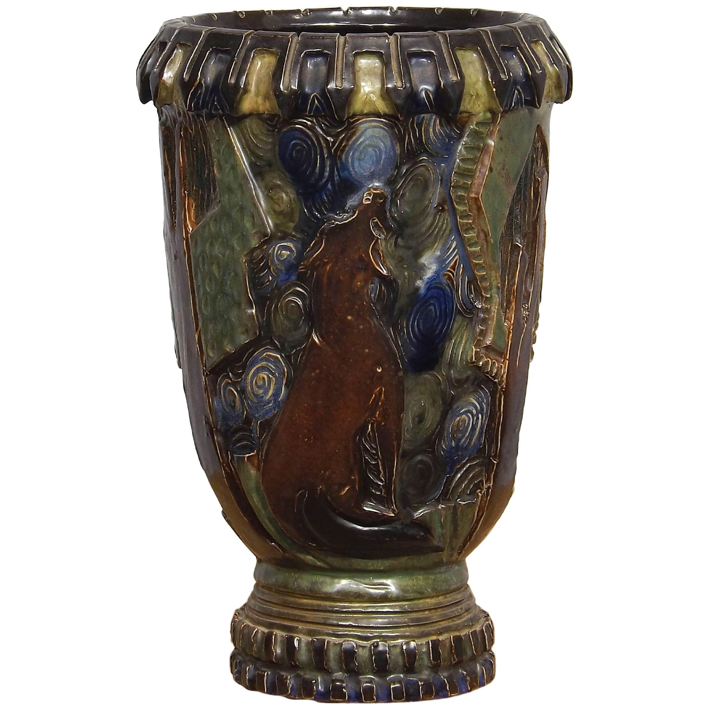 Belgian Mid-Century Guerin Vase with Fox Motif For Sale