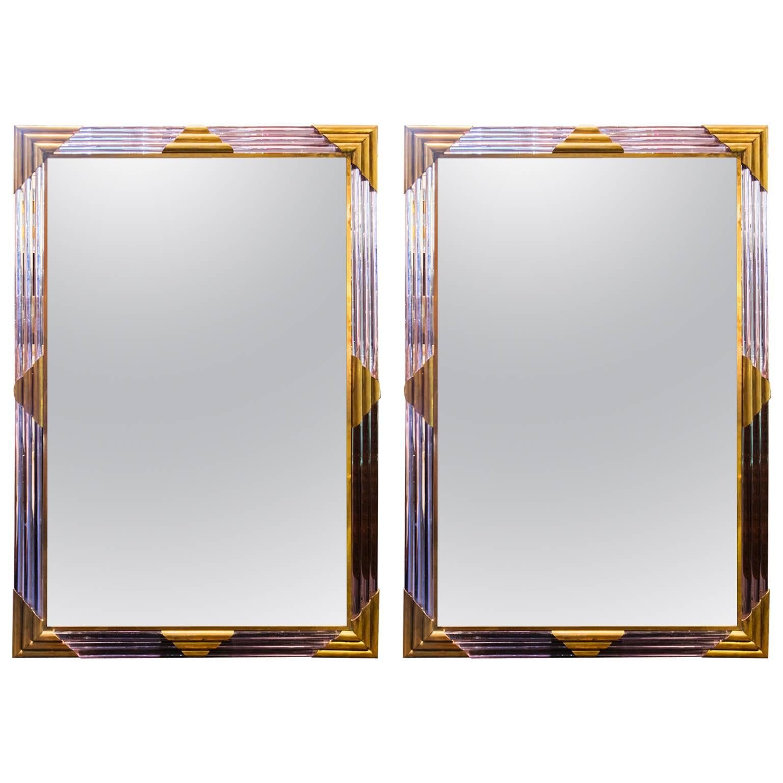 Pair of Barovier Italian Murano Glass and Bronze Mirrors For Sale