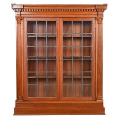 R. J. Horner Style Antique American Empire Carved Mahogany Bookcase Cabinet