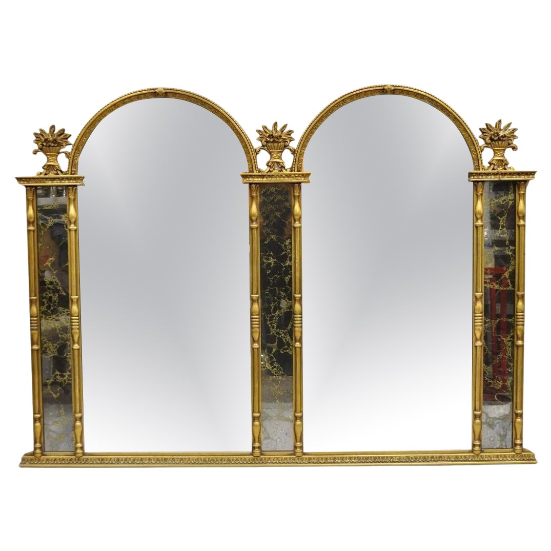 Vintage Italian Hollywood Regency Double Arch Gold Large Trumeau Wall Mirror