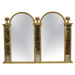 Specchio da parete vintage italiano Hollywood Regency a doppio arco in oro di grandi dimensioni Trumeau