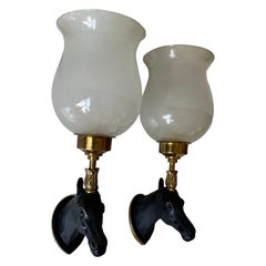 Pair of French Maison Lancel Bronze Horse Sconces, 2 pairs available