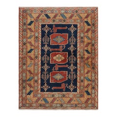 Alfombra Turca Tribal Vintage en Azul y Marrón con Medallones  Rug & Kilim