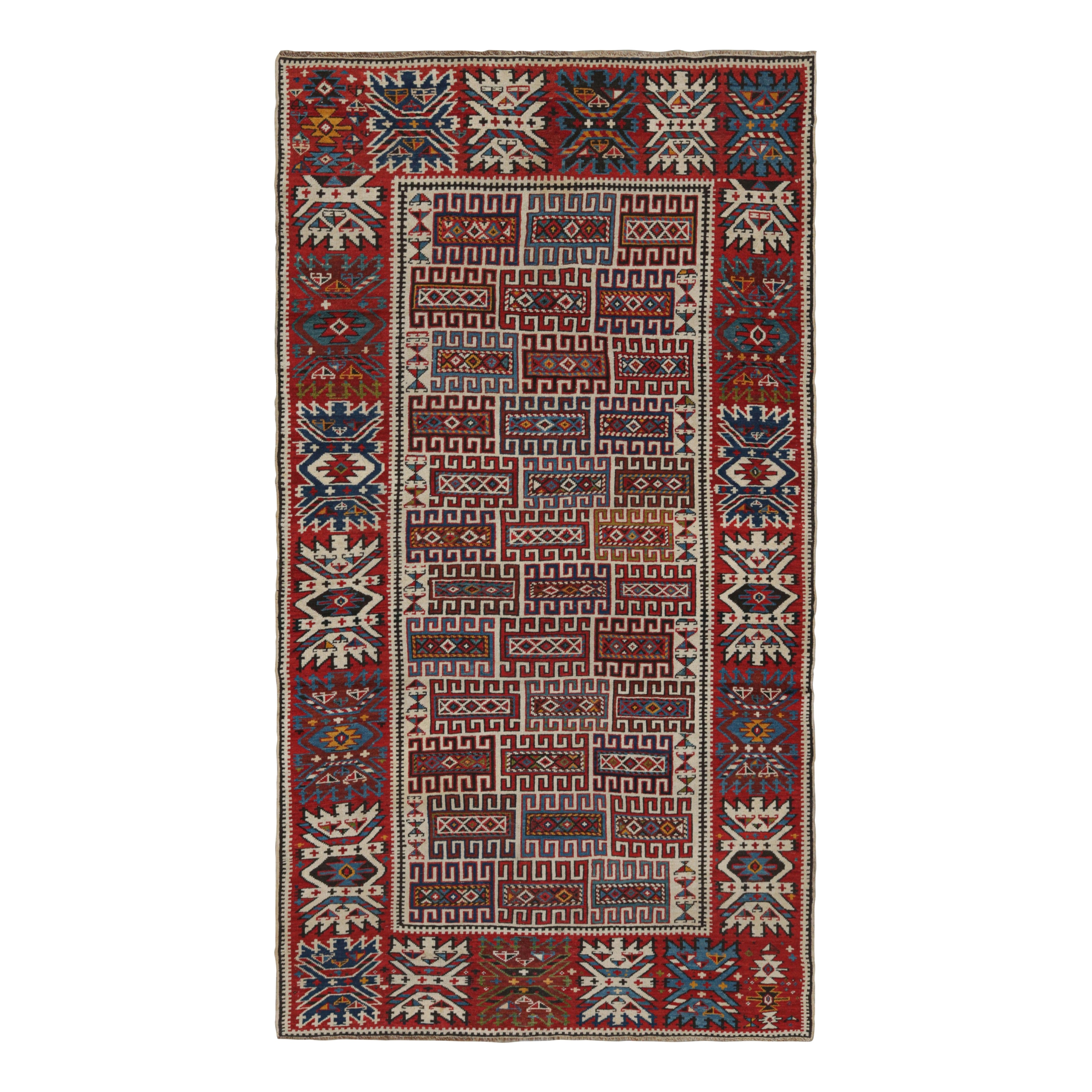 Tapis de couloir tribal turc vintage rouge avec médaillons colorés  Rug & Kilim