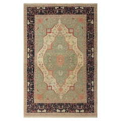 Tappeto persiano Tabriz antico oversize in verde con medaglione floreale Rug & Kilim