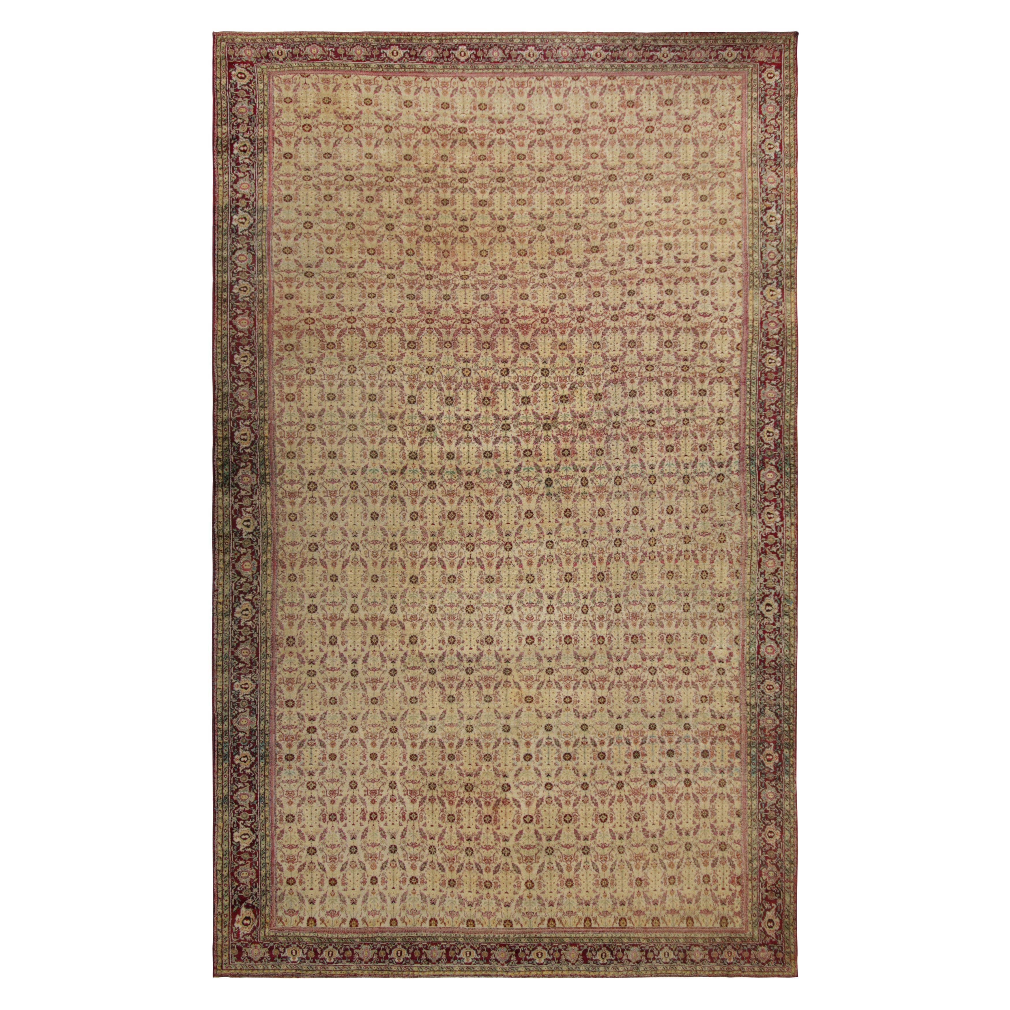 Oversized Antique Agra Rug in Beige with All-Over Floral Patterns  Rug & Kilim