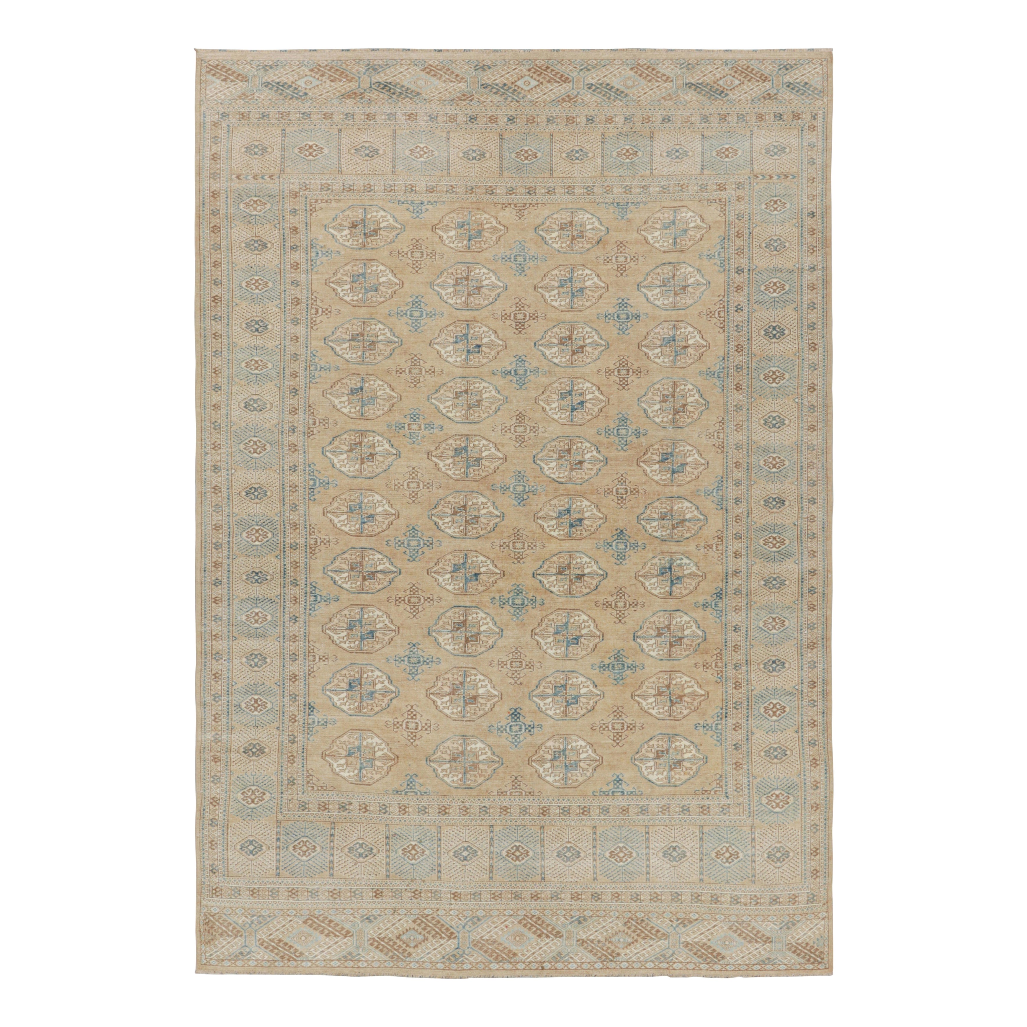 Türkischer Vintage-Teppich in Beige-Braun und Blau mit geometrischen Mustern  Teppich & Kili