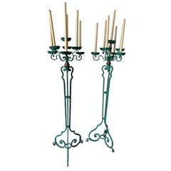 Pair Of  Antique Verde Maison Jansen Wrought Iron Floor Lamps