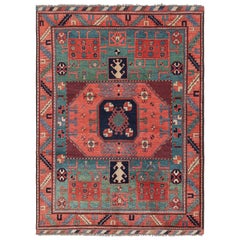 Vintage Turkish Rug in Red and Blue with Medallions  Rug & Kilim