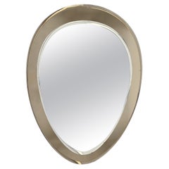 Dove Grey Italian Oval Double Beveled Mirror by Cristal Arte, Italy 1950s