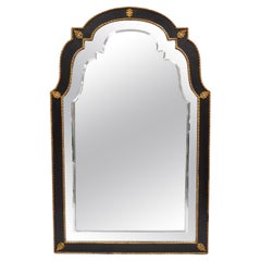 Decorator Venetian Chinoiserie Style Black and Gold Large Trumeau Wall Mirror