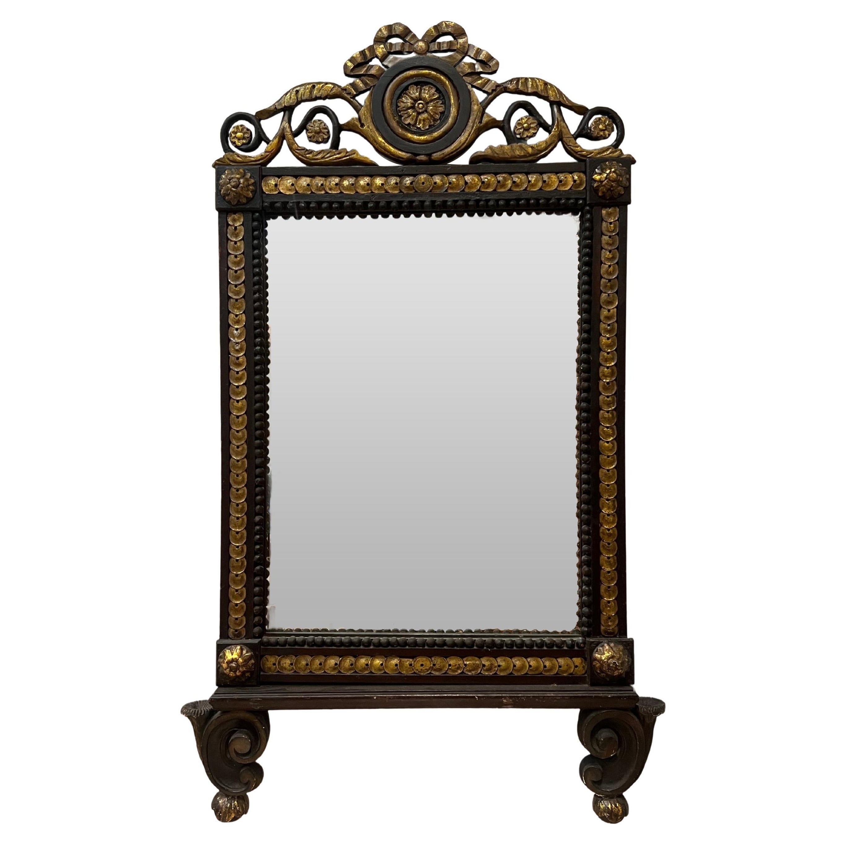 Miroir italien du 19ème siècle en bois doré peint