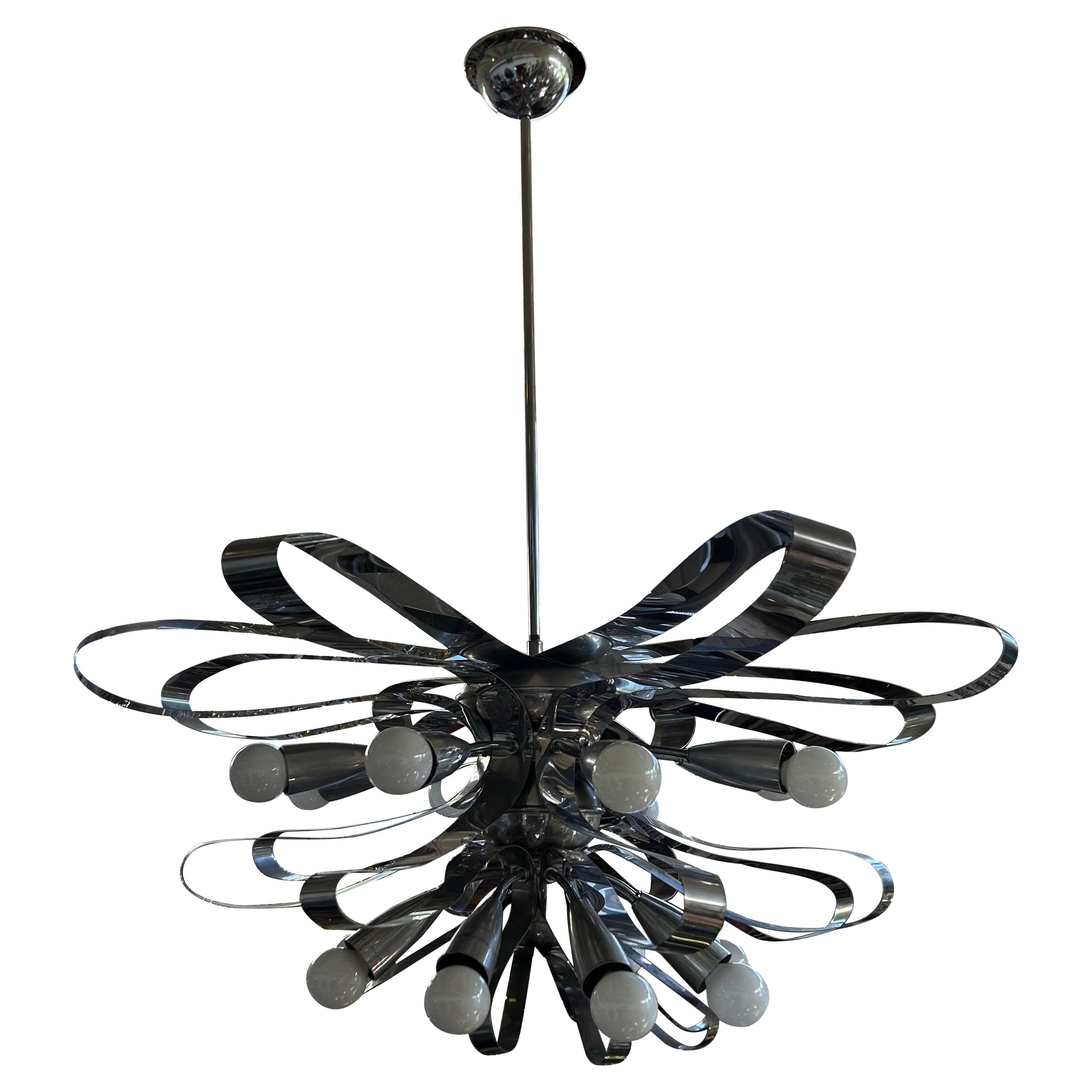 Italian Modern Chrome Chandelier By Gaetano Sciolari