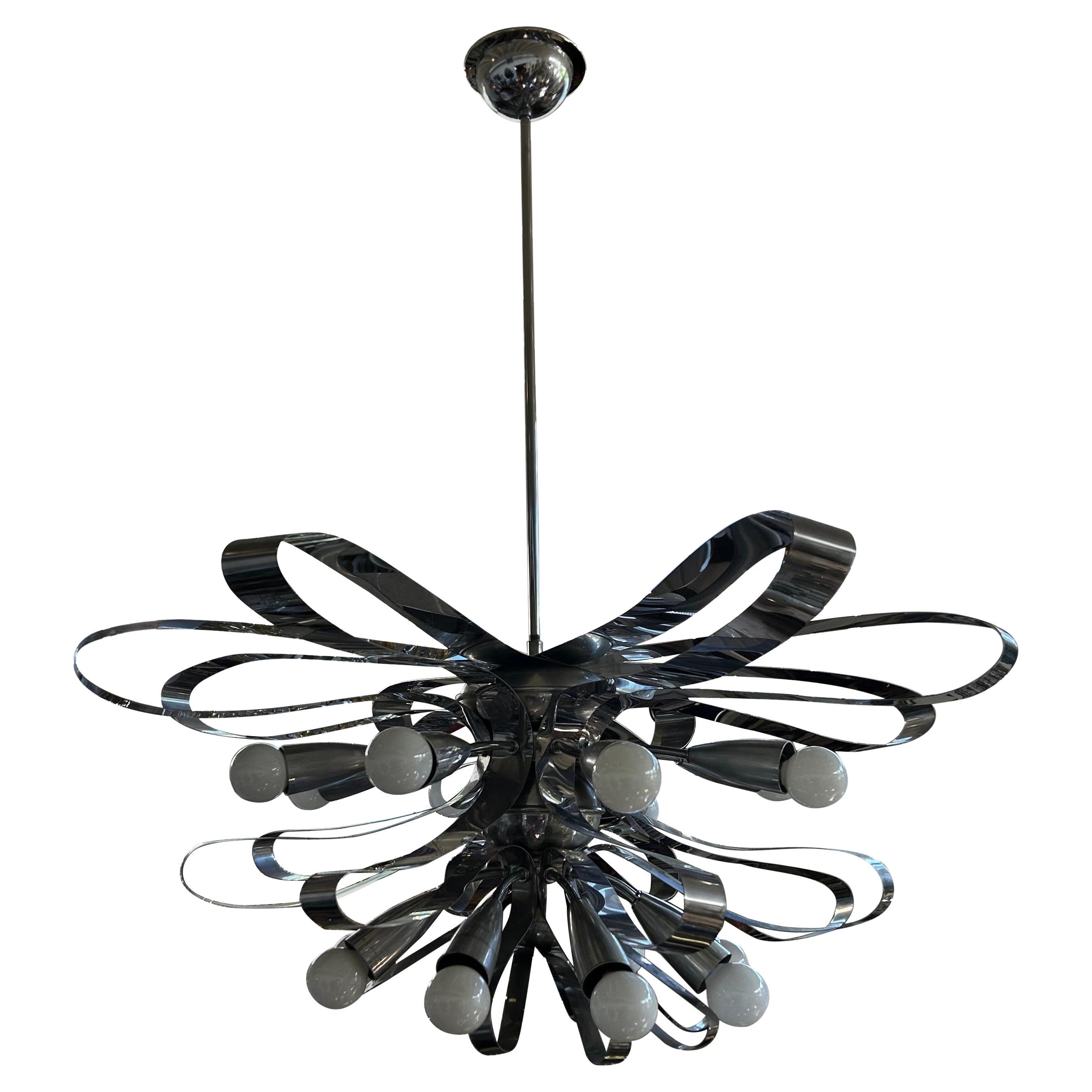 Lampadario moderno italiano in cromo di Gaetano Sciolari
