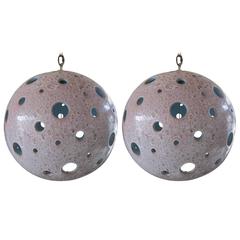 Pair of Large-Scale Ceramic Ball Globe Pendant Chandeliers 12
