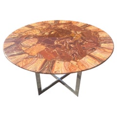 Schöner runder moderner Onyxtisch aus der Mitte des Jahrhunderts, Aluminiumfuß, 1970er Jahre