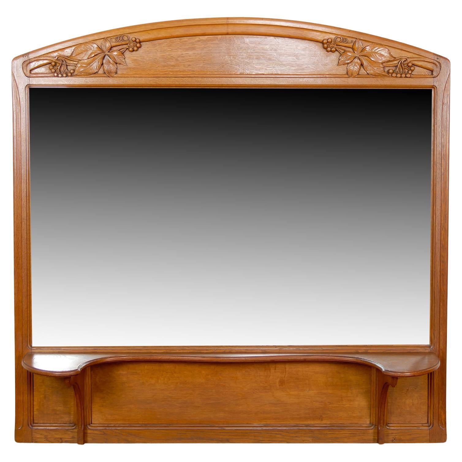 Specchio in Oak intagliato sul tema della vite, di Gauthier-Poinsignon, Art Nouveau in vendita
