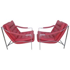 Lovely Pair of Milo Baughman Style Scoop Chrome Lounge Chairs