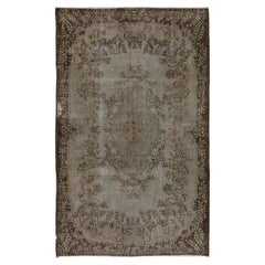 5.8x9.3 Ft Gray Color Overdyed Handmade Turkish Wool Area Rug, Distressed Look