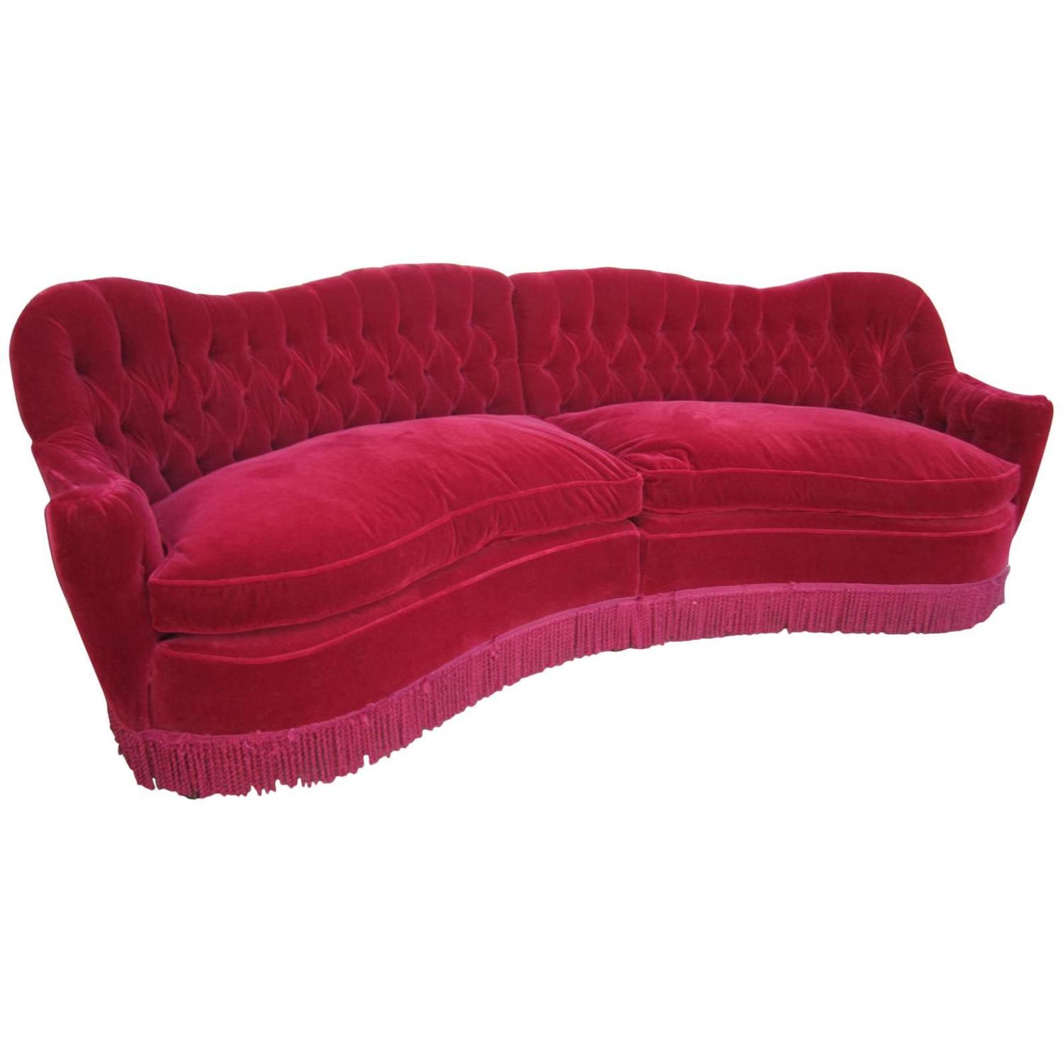 Lovely Dorothy Dr Style Curved Red Mohair Two Piece Sofa Hollywood Regency