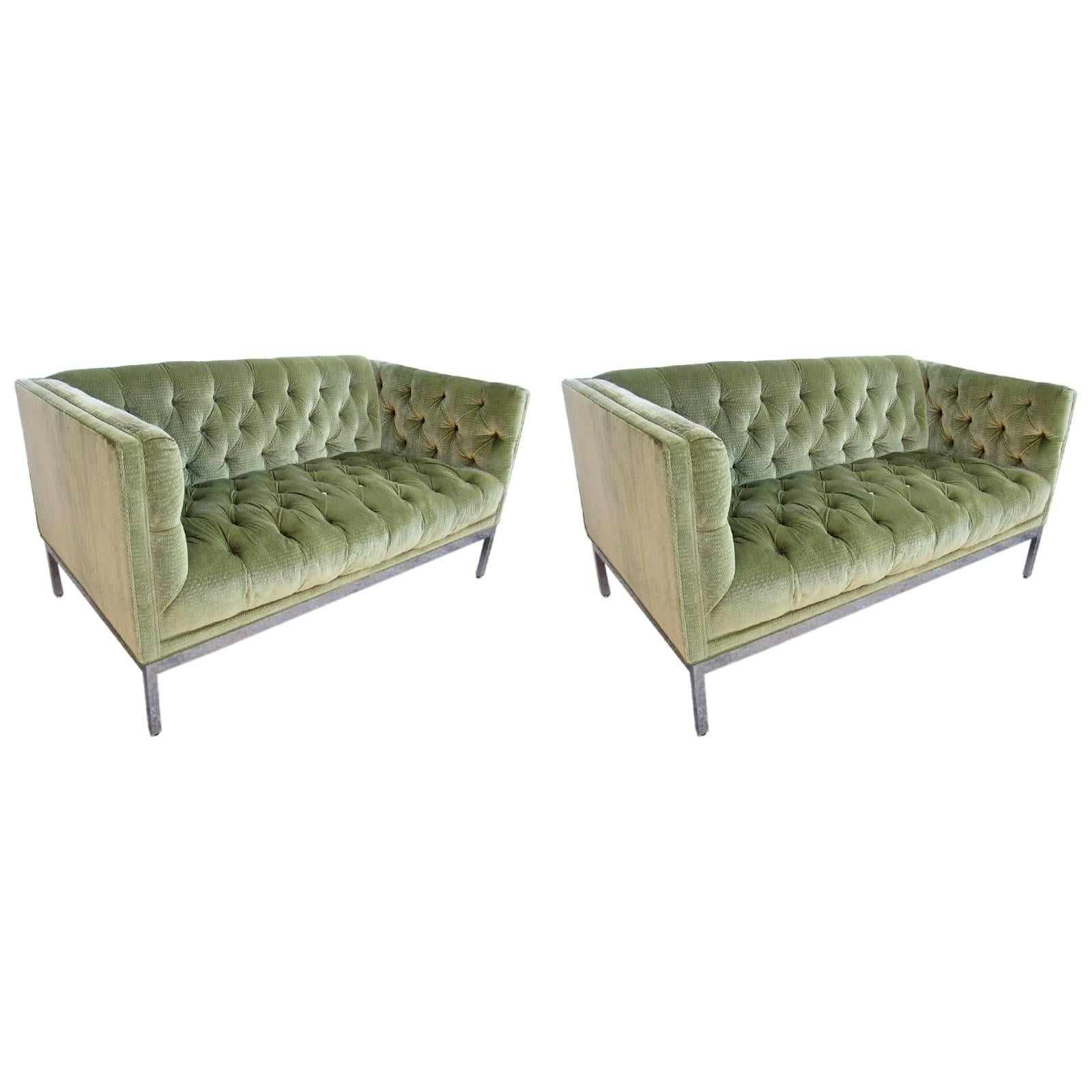 Pair of Chrome Framed Loveseats in the Style of Milo Baughman For Sale