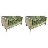 Pair of Chrome Framed Loveseats in the Style of Milo Baughman