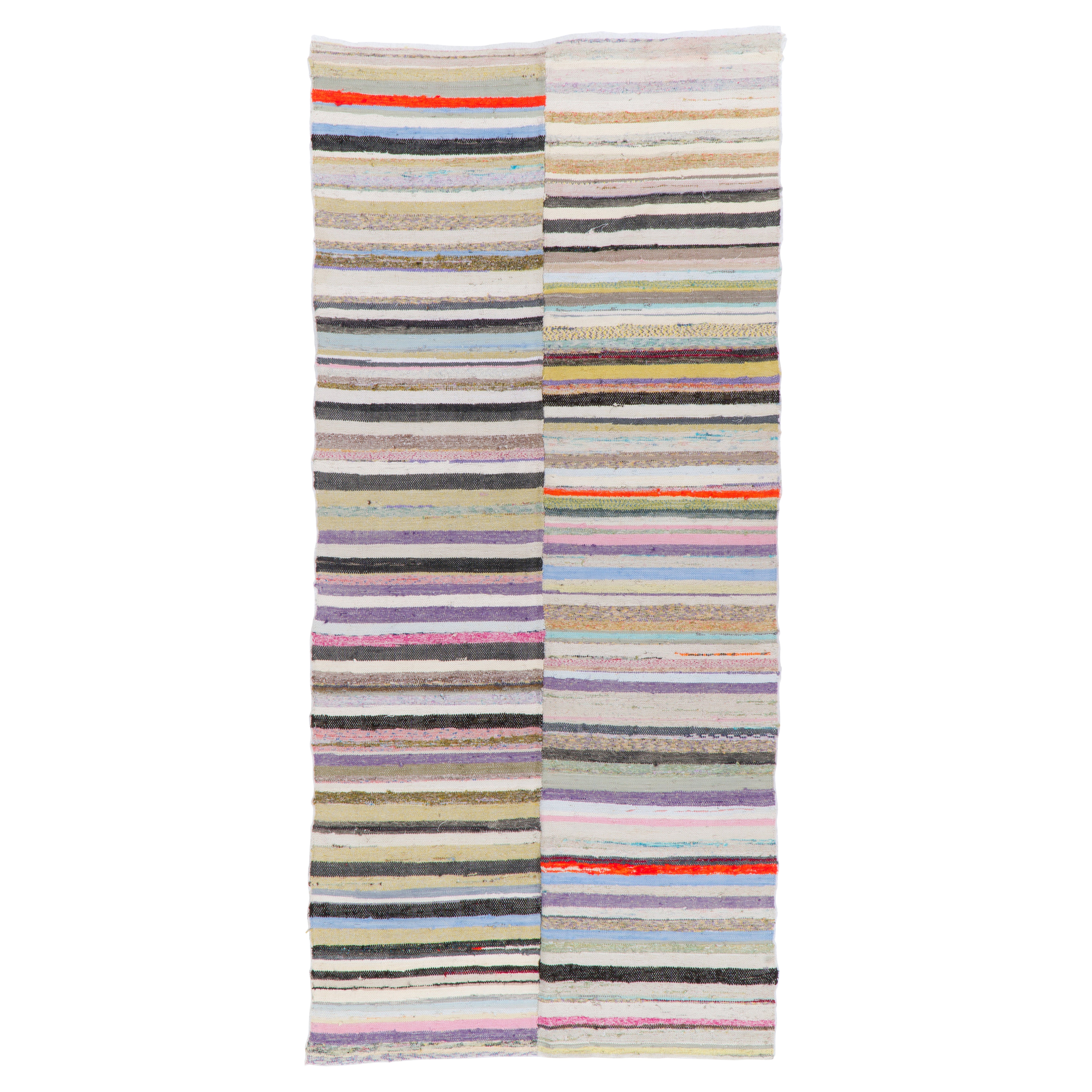 Rug & Kilim in cotone a bande colorate, 4.6x10 Ft, regolabile, a trama piatta in vendita