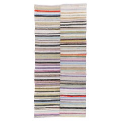 4.6x10 Ft Adjustable, Colorful Vintage Banded Cotton Kilim, Flat-Weave Rag Rug