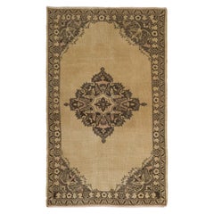 3.6x6 Ft Vintage Hand-Knotted Turkish Oushak Rug in Beige Color, 100% Wool