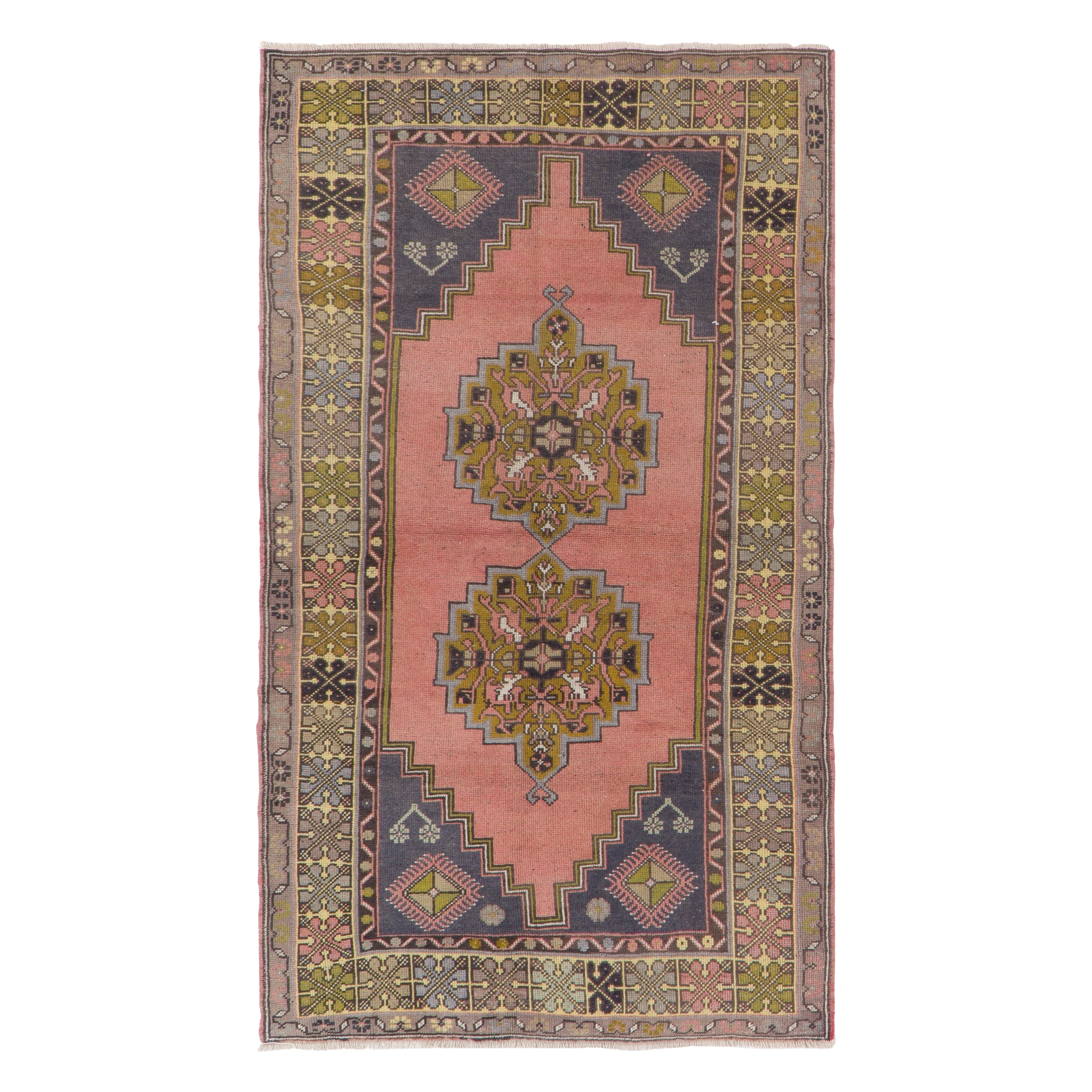 3.7x6.3 Ft Vintage Oriental Rug for Country Homes, Rustic, Traditional Interiors