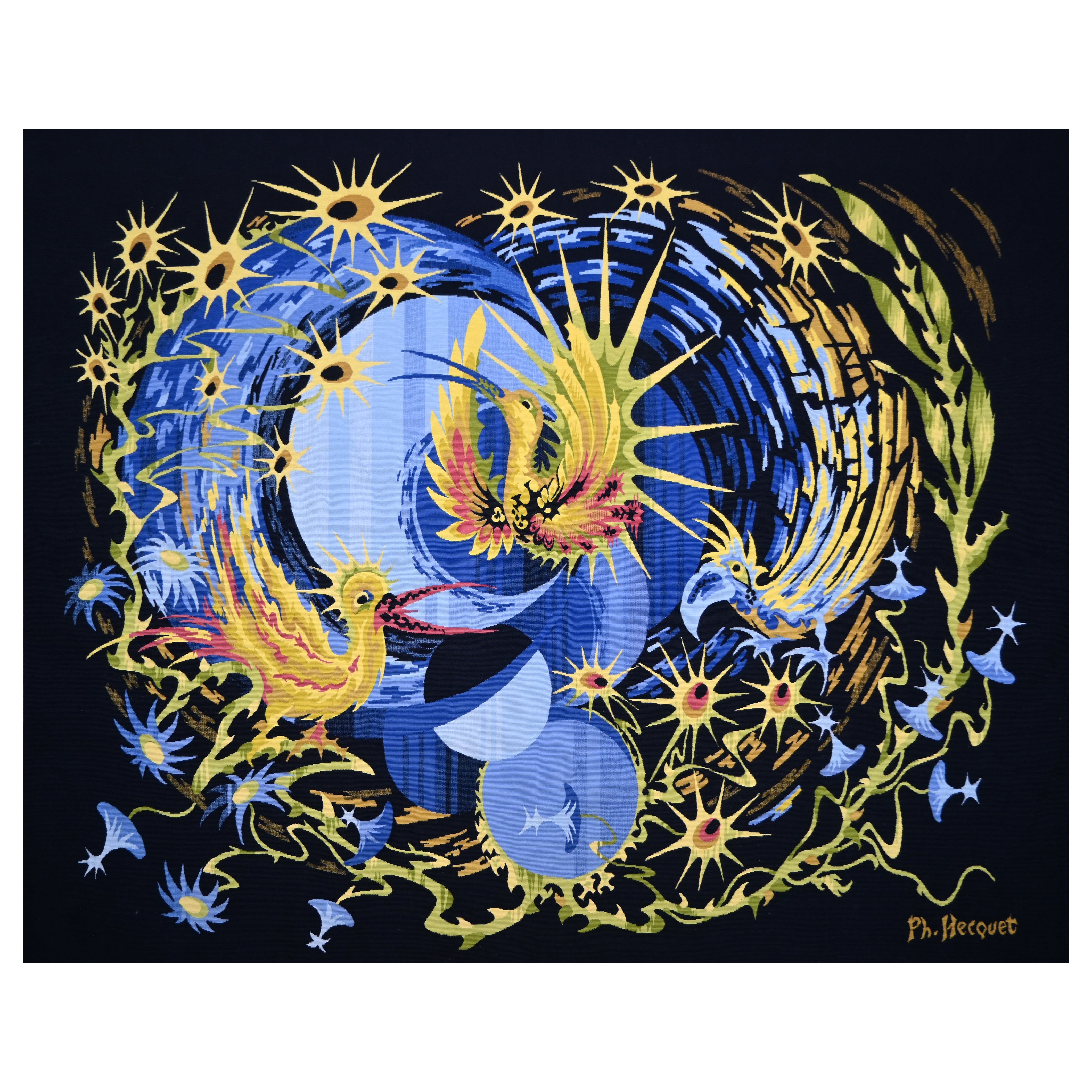 Philippe Hecquet, Oiseaux du soleil - Tapisserie d'Aubusson - 200x150 - N 1477 en vente