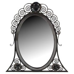 Wrought Iron Mirror, E.Brandt Style, Art Deco, Floral Theme, France, Circa 1920