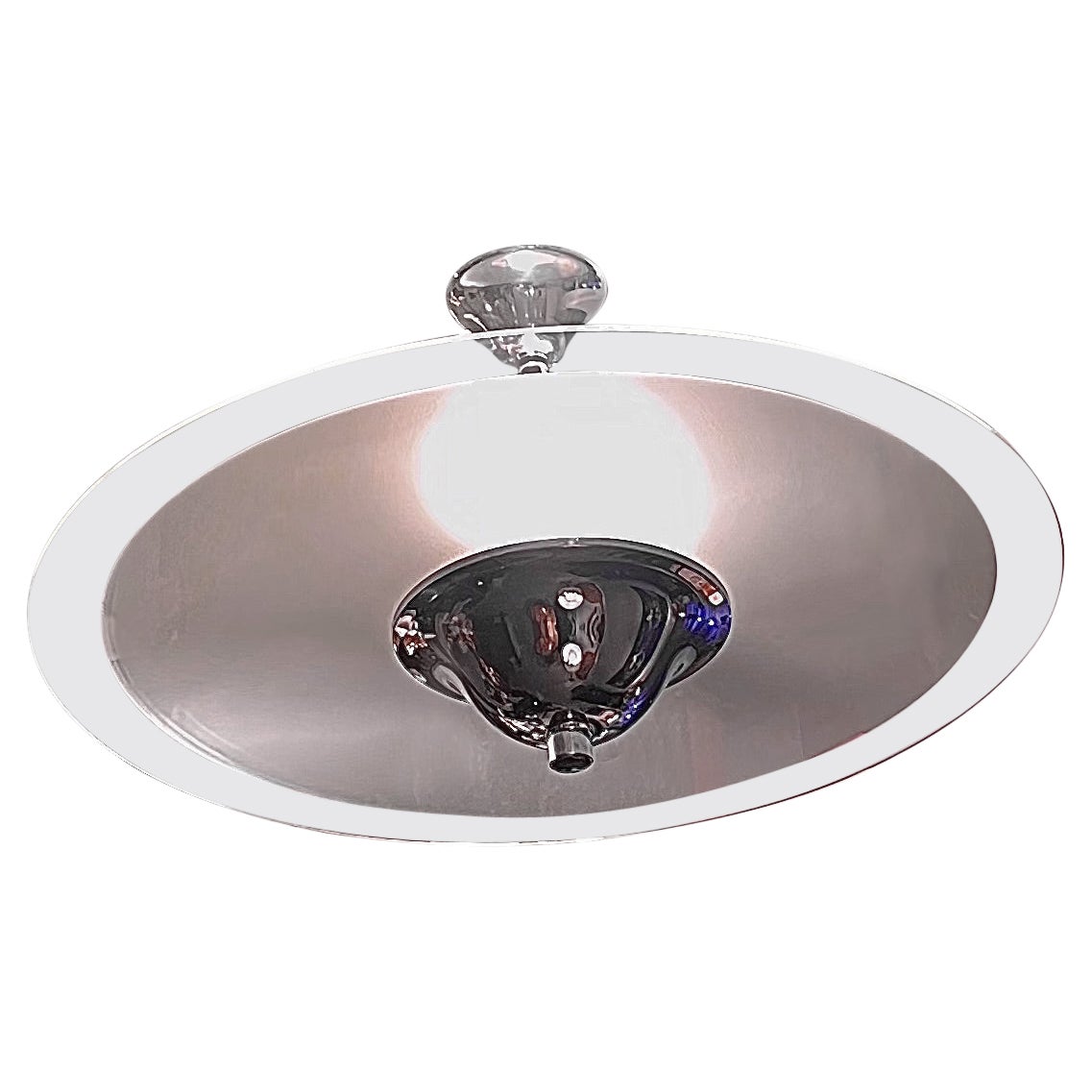 Modernist Ceiling Lamp  With A chromed Base and A Large  Glass Disc, France 1930