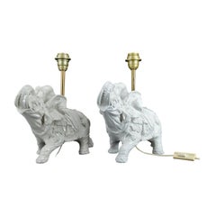 Pair of Sculptural White Ceramic Lamps, Elephants, Italy, Circa 1970