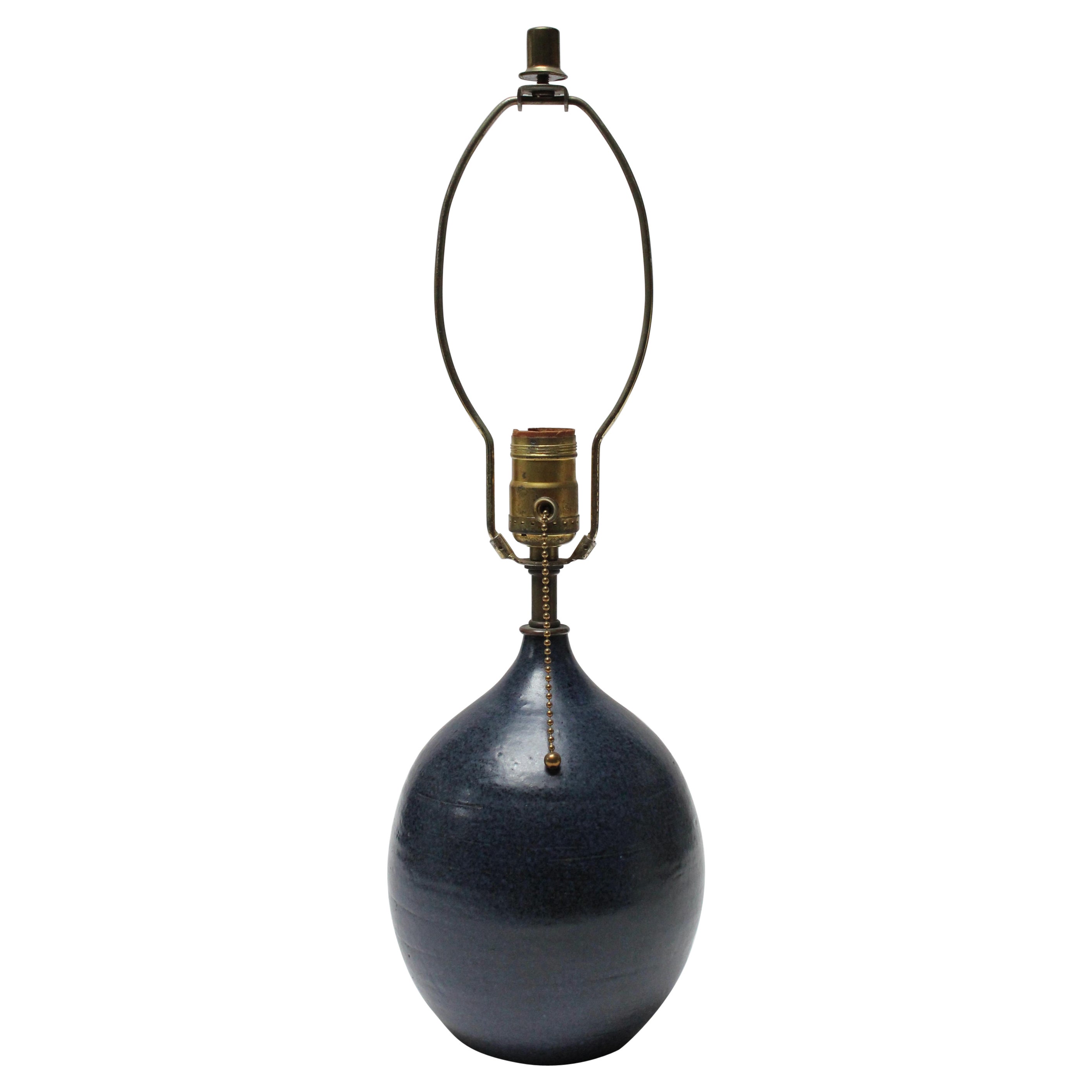 Scandinavian Modern Stoneware Table Lamp in Navy