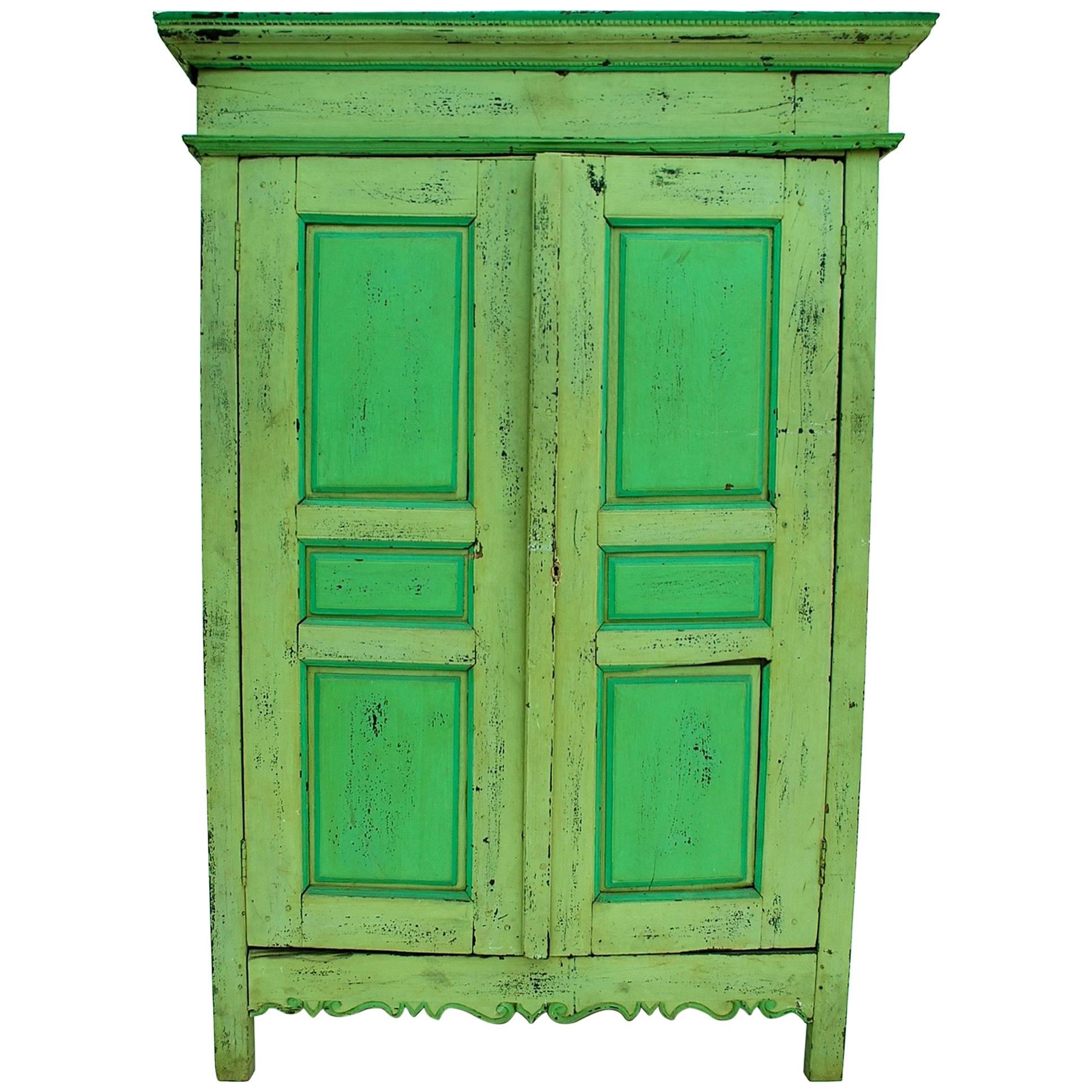 Beautiful Late 19th Century Rustic Green Hutch or Armoire 