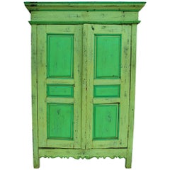 Antique Beautiful Late 19th Century Rustic Green Hutch or Armoire 