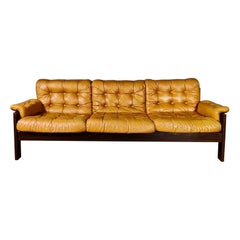 John-Bertil Häggström Swed-Form Yellow Mustard Tan Leather Three Seater Sofa