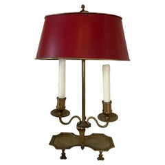 Brass and Tole Electrified Bouillotte Lamp with a Red Shade, 19th Century