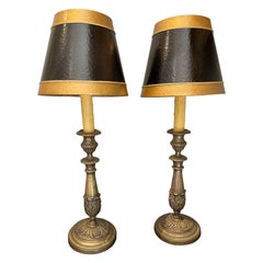 Pair of Bronze Candlesticks Adapted as Lamps, 19th Century